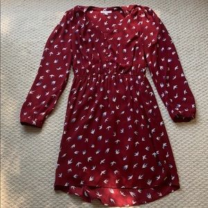 Swallow Print Dress with Button Details